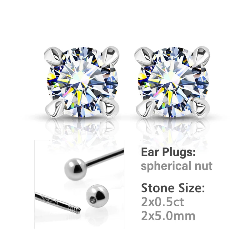 GIGAJEWE 925 Sterling Silver 4-Prong Stud Earrings D Color & Nova Color Moissanite Earrings for Women Fine Jewelry Gift