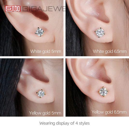 GIGAJEWE 925 Sterling Silver 4-Prong Stud Earrings D Color & Nova Color Moissanite Earrings for Women Fine Jewelry Gift