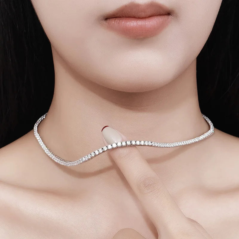 OEVAS 2.5mm Full Moissanite Tennis Necklace for Women Man 100% S925 Silver Neck Chain Necklaces Party Fine Jewelry Gift
