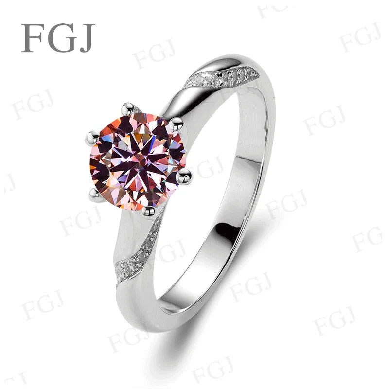 Moissanite Women Rings Straight-Shank 6 Prongs Psychic Style Ring S925 Women's Engagement Band Wedding Fashion Jewelry Gifts