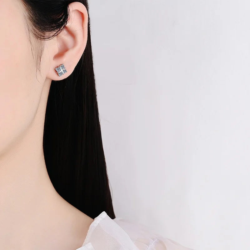 E019 Lefei Fashion Trendy Diamond-set Classic Moissanite Cross Square Stud Earrings For Women s925 Sterling Silver Party Jewelry