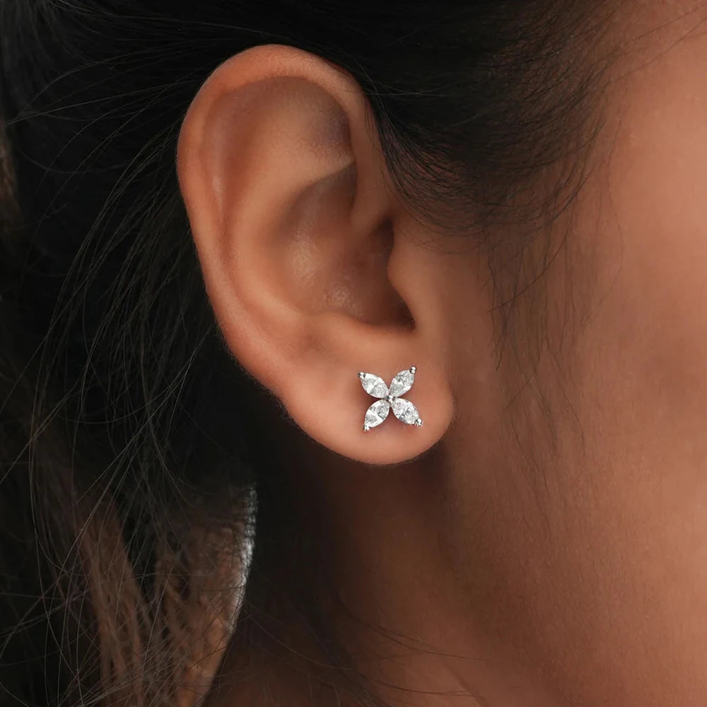 2.4cttw All Moissanite Stud Earrings For Women Marquise Cut Flower Diamond 925 Sterling Silver Wedding Jewelry with Certificates