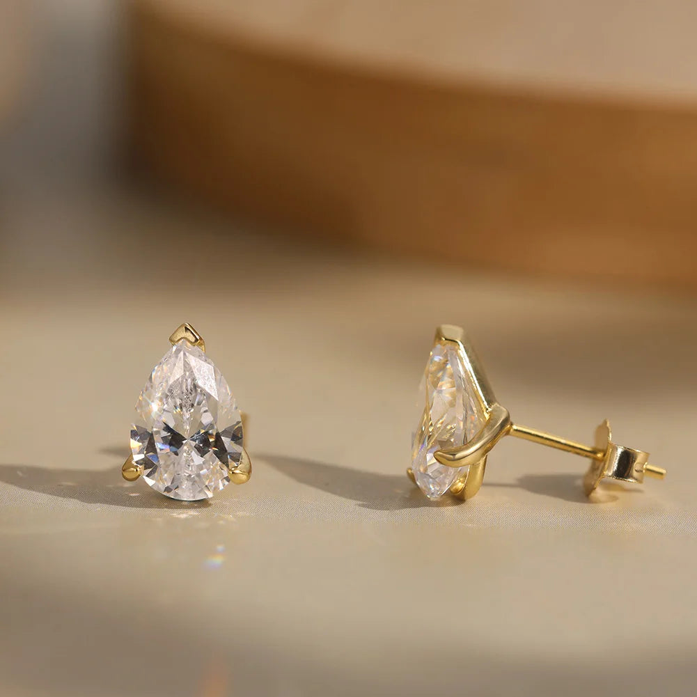 Women Stud Earrings 0.5-2ct Pear Moissanite with Certificate Passed Diamond Test S925 Silve Sparkling Jewelry Gift