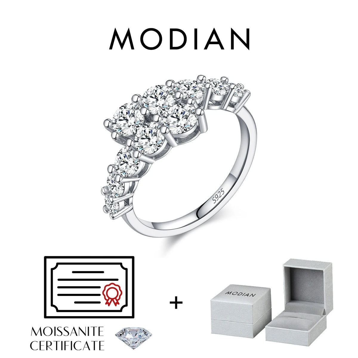 MODIAN D Color Moissanite Eternity Band Ring 925 Sterling Silver Luxury Geometric Ring For Women Wedding Engagement Fine Jewelry