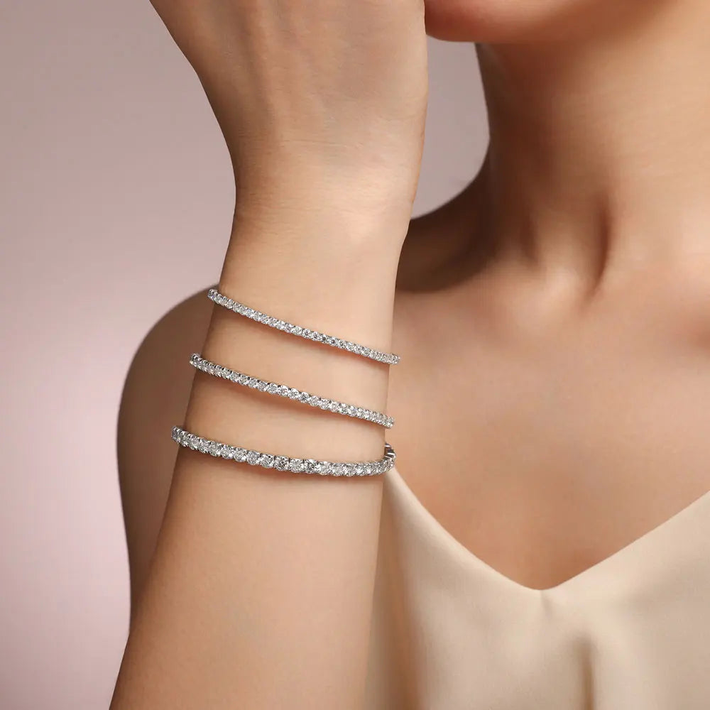 Kanolan 3.84-12ct D VVS1 Moissanite Tennis Bracelet 2.5/3/4mm 925 Sterling Silver Elastic Dainty Tennis Bracelets for Women Men