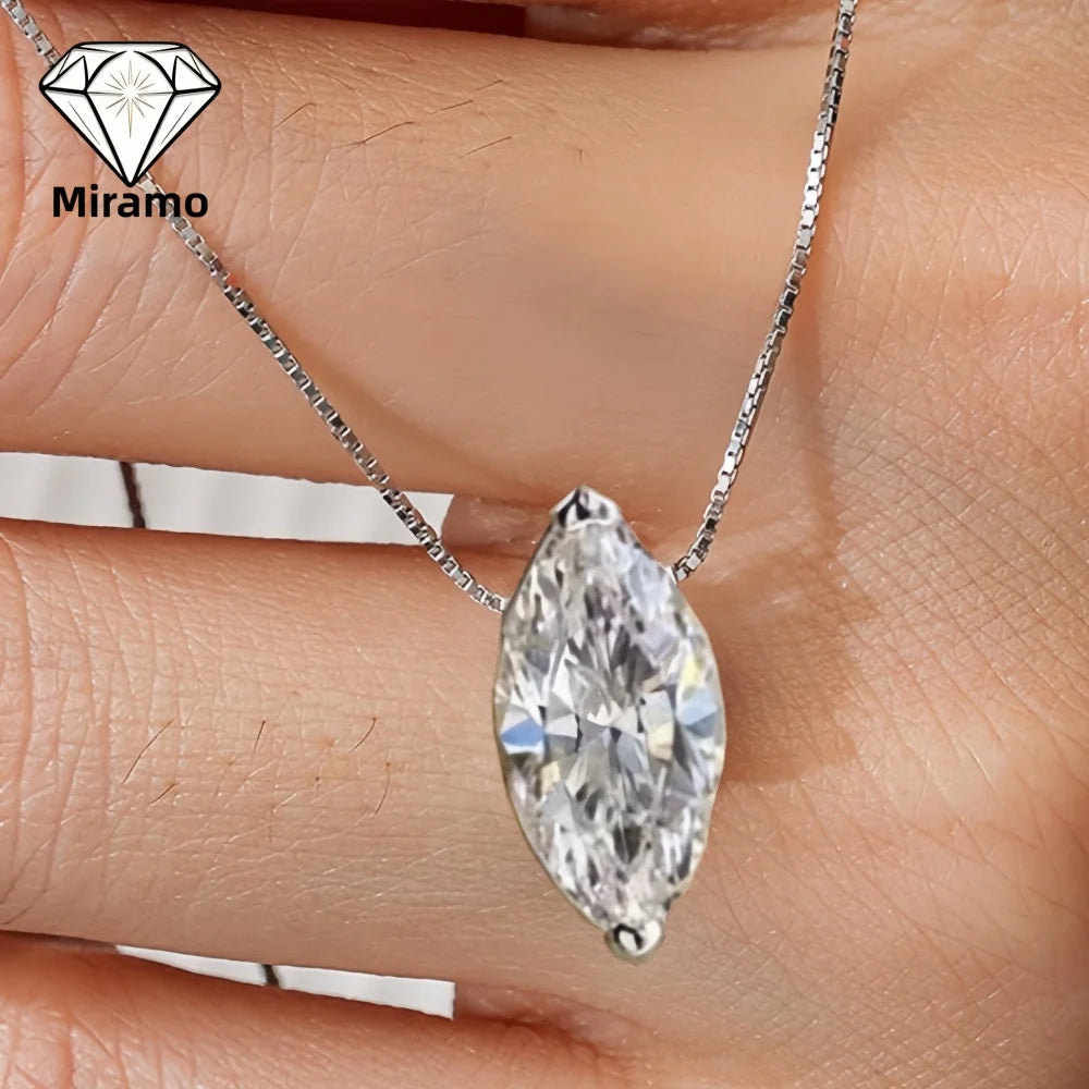 1-3CT Marquise Cut Moissanite/Zircon Necklace Box Chain Minimalist Diamond Pendant Women‘s’ S925 Sterling Silver Certificates