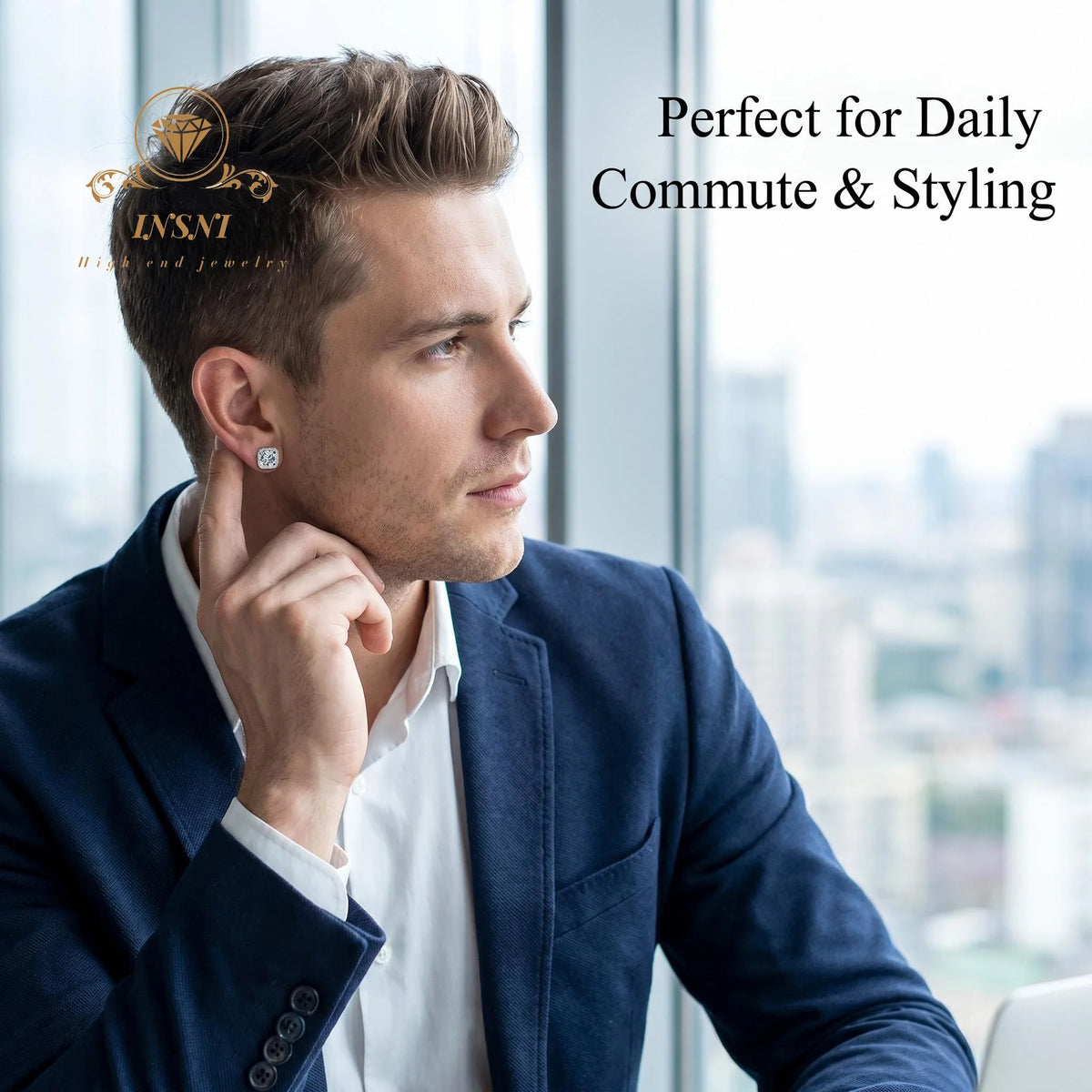 Moissanite Square Stud Earrings S925 Sterling Silver Light Luxury Men's and Women's Jewelry Affordable Gifts Daily Commuter