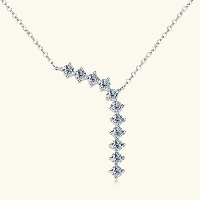1.7cttw D Color Moissanite Earrings Necklace 925 Sterling Silver Y-Shaped Pendant Necklaces Jewelry Set For Women Charming Gift