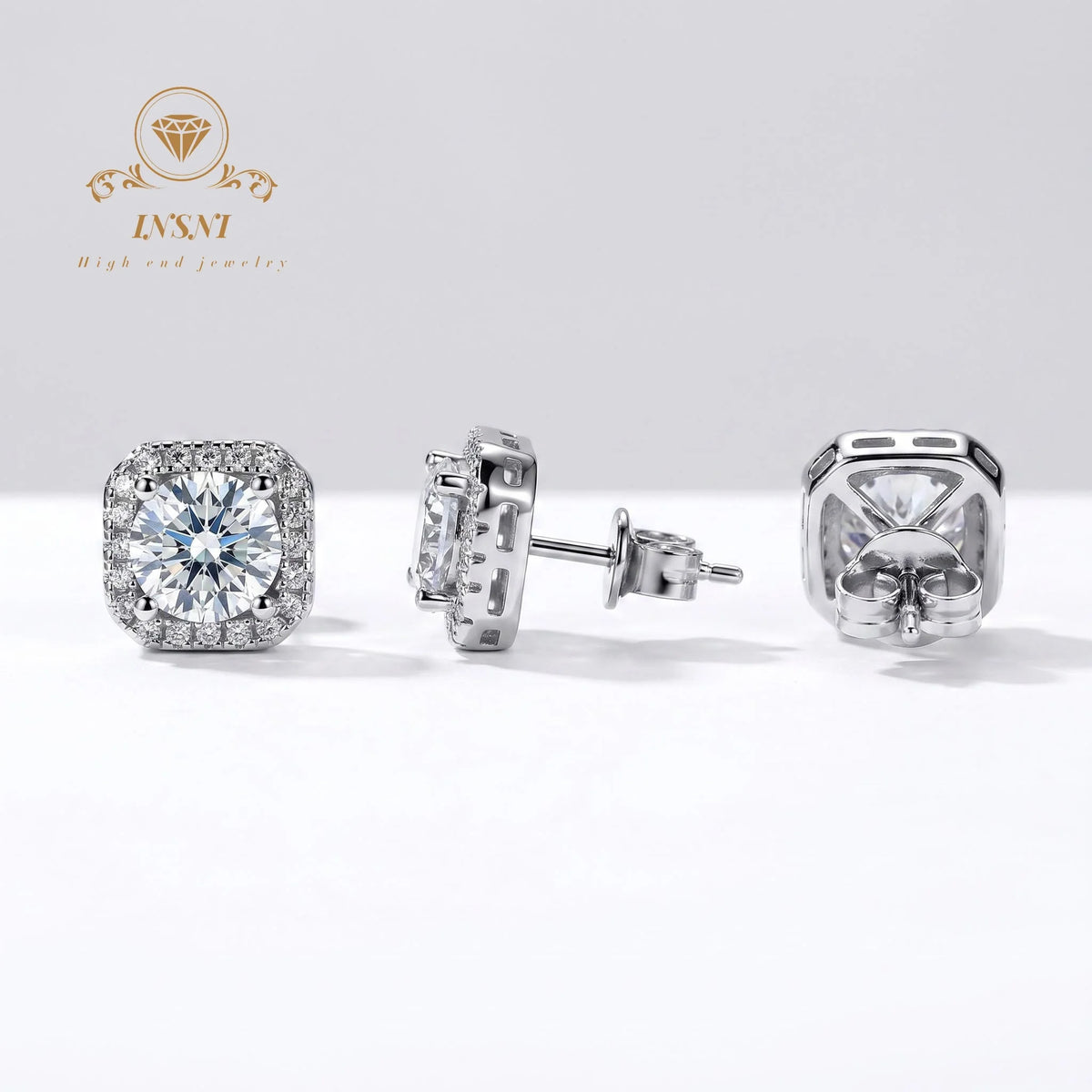 Moissanite Square Stud Earrings S925 Sterling Silver Light Luxury Men's and Women's Jewelry Affordable Gifts Daily Commuter