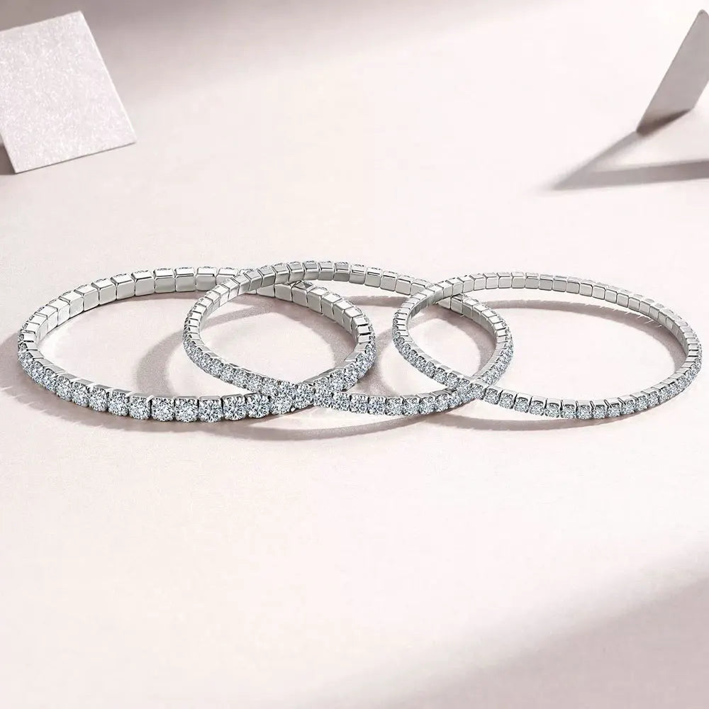 Kanolan 3.84-12ct D VVS1 Moissanite Tennis Bracelet 2.5/3/4mm 925 Sterling Silver Elastic Dainty Tennis Bracelets for Women Men