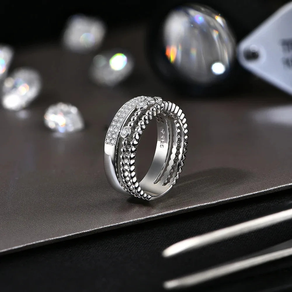 CHARMING Stack Shape Moissanite Ring Lab Diamond for Women Solid White Gold 100%925 Sterling SIlver With Certificed Jewelry Gift