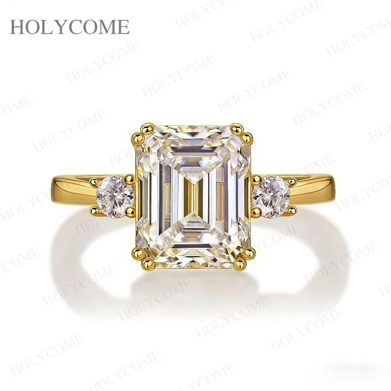 925 Sterling Silver Moissanite Ring GRA Certified Emerald Cut D Color VVS1 Classic Design Hypoallergenic Perfect for Daily Wear