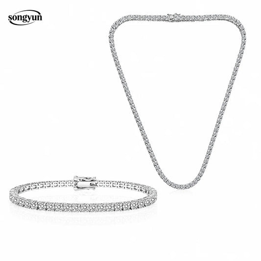 SY Brand Jewelry Moissanite Diamond Tennis Chain Necklace 925 Sterling Silver Necklaces Women Men D Color VVS GRA Certificated