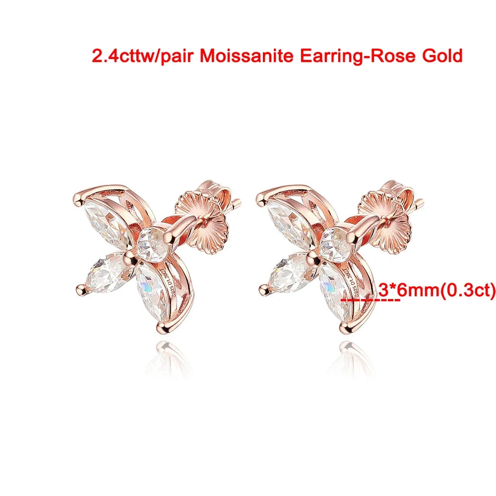 2.4cttw All Moissanite Stud Earrings For Women Marquise Cut Flower Diamond 925 Sterling Silver Wedding Jewelry with Certificates