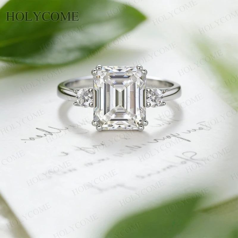 925 Sterling Silver Moissanite Ring GRA Certified Emerald Cut D Color VVS1 Classic Design Hypoallergenic Perfect for Daily Wear
