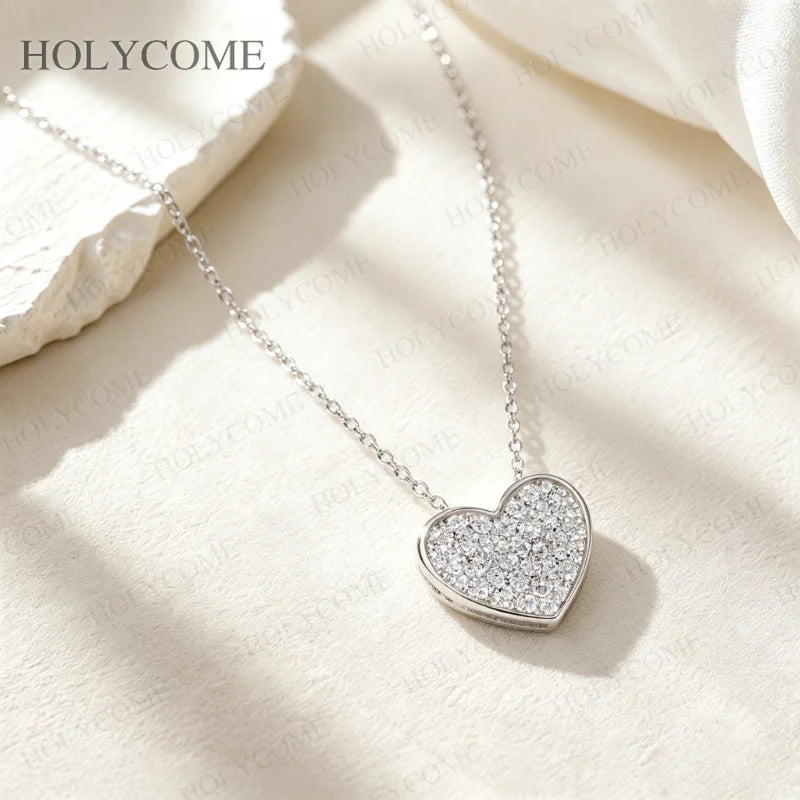 Moissanite Heart Pendant Necklace S925 Sterling Silver Elegant Diamond for Women Party Wedding Fine Jewelry Gift