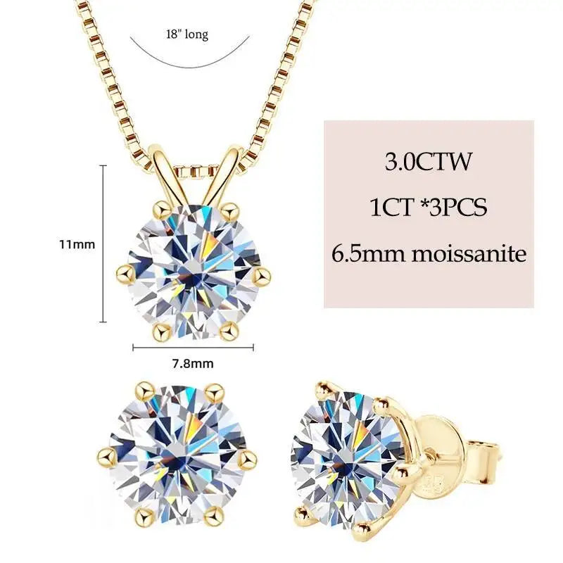 JoiasHome 925 Silver Gold Plated Moissanite Set Earrings Pendant Necklace For Women Men Gift