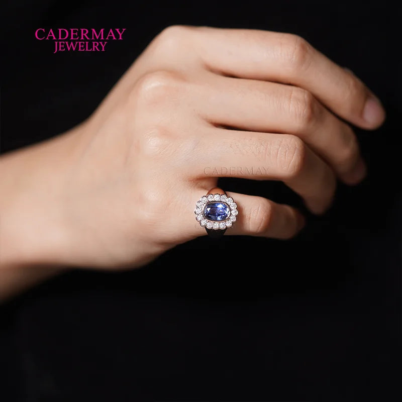 Chic Dainty Pinky Ring 925 Silver 6x8mm Oval Shape Light Blue Lab Grown Sapphire Moissanite Halo Ring Women Men