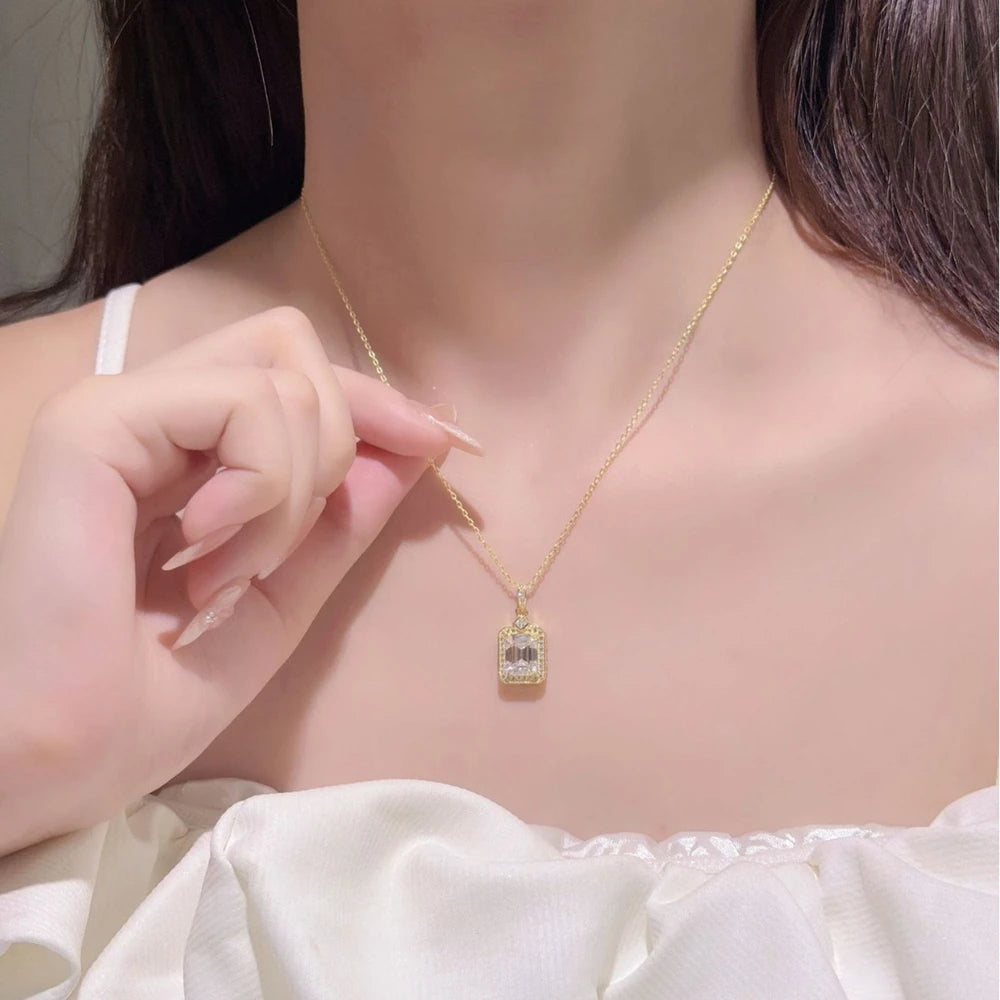 7*9MM 2CT Moissanite Pendant Emerald Cut S925 Sterling Silver Necklace for Woman Party Jewelry Gift