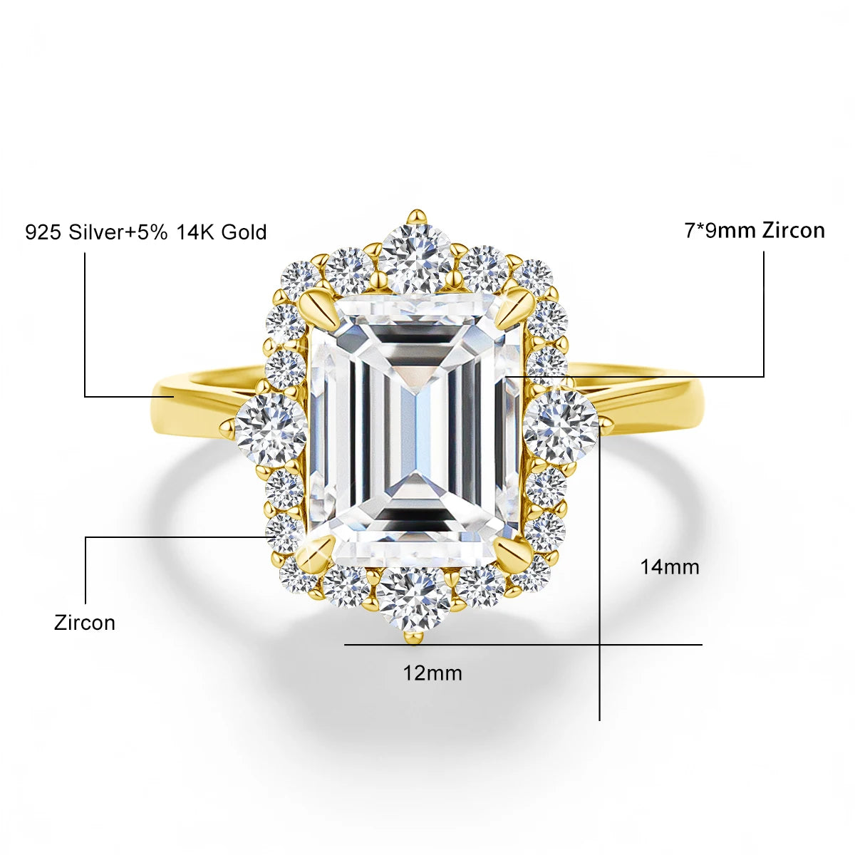 Solid 14K Gold Filled 3CT Emerald Cut Moissanite Stackable Ring Set Au585 Luxury Engagement Ring for Women Bridal Gift Jewelry