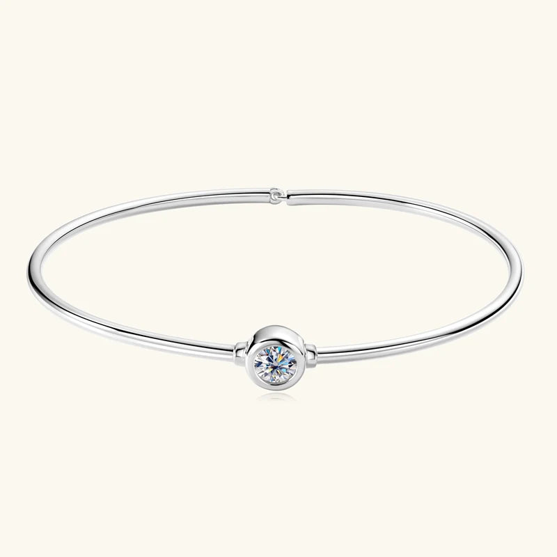 Lnngy Original and Pure 925 Sterling Silver Cuff Bangle Bezel 5mm Moissanite Bracelet For Women Simple Hand Chain Luxury Jewelry