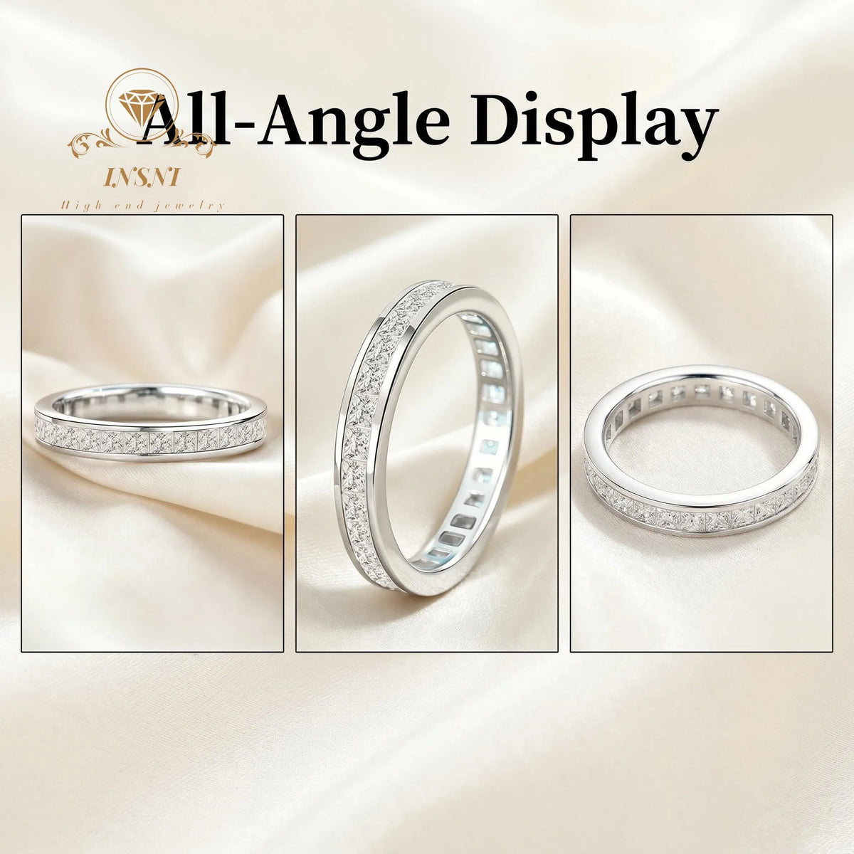 S925 Sterling Silver Full Moissanite Square Eternity Band Ring Affordable Light Luxury Jewelry Unisex style is non-allergenic