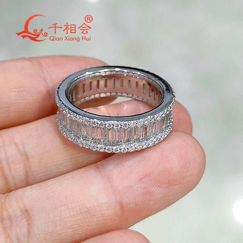 925 Sterling Silver Eternity Band Ring with 2*4mm Baguette And round Moissanite - Jewelry Engagement Ring for Ladies And Men
