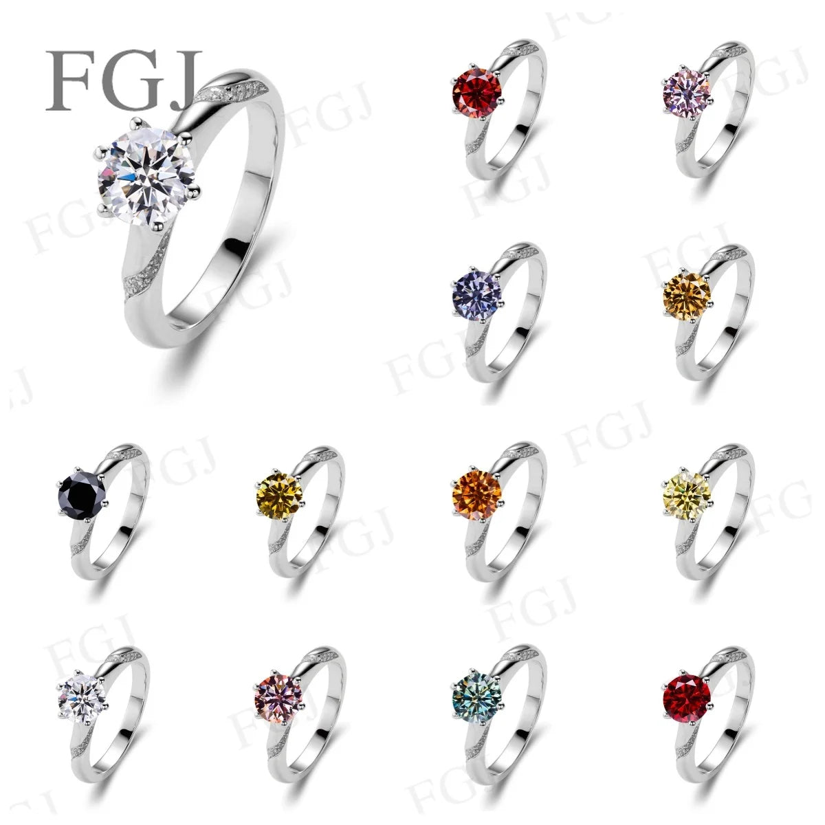 Moissanite Women Rings Straight-Shank 6 Prongs Psychic Style Ring S925 Women's Engagement Band Wedding Fashion Jewelry Gifts