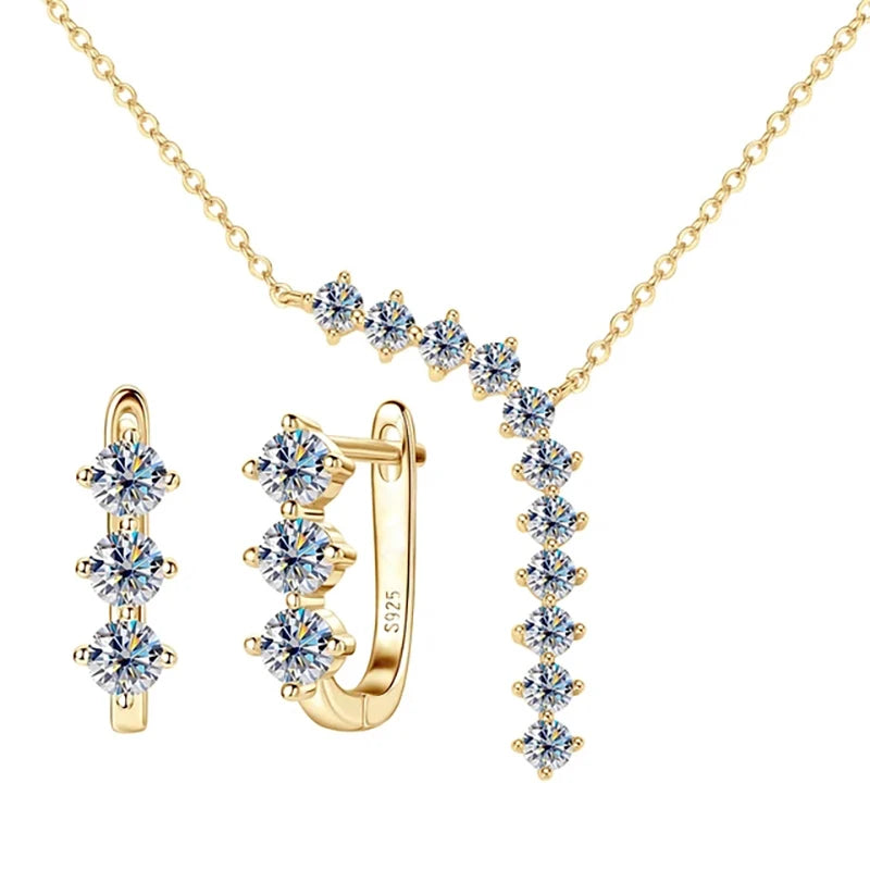 1.7cttw D Color Moissanite Earrings Necklace 925 Sterling Silver Y-Shaped Pendant Necklaces Jewelry Set For Women Charming Gift
