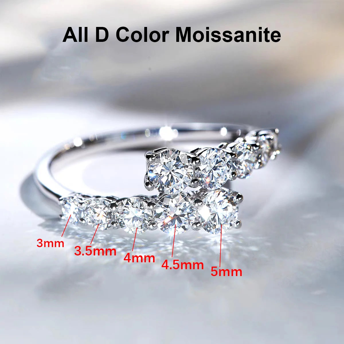 BXINY All Moissanite Open Ring 925 Sterling Silver GRA Certified Lab Diamond For Women Adjustable Wedding Band Gift Fine Jewelry