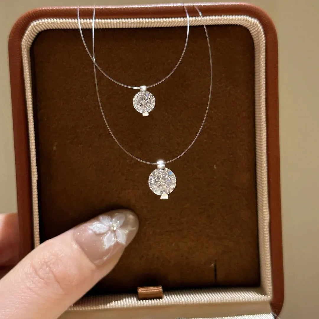IGOTOS 0.5-5CT Moissanite Pendant Necklace Women  Certified 925 Sterling Silver Transparent Fishing Line Choker Chain Jewelry