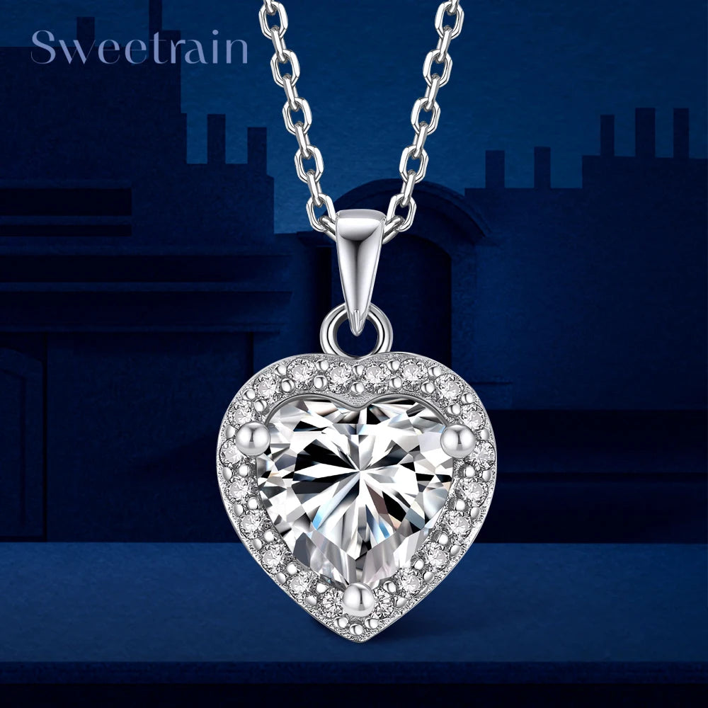 1CT Heart Cut Moissanite Necklace for Women Dainty 18k Gold Plated 925 Sterling Silver Neck Chain Pendant with GRA Certificate