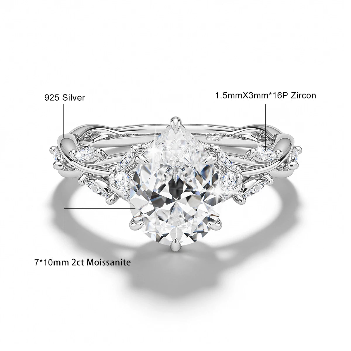 Premium 14K Gold Filled 2CT Pear Cut Moissanite Ring Bridal Wedding Sparkle Diamond Ring for Women Fine Jewelry 1/20 14k GF 925