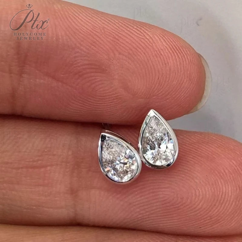 Moissanite Earrings Pear-cut Women's Style D/ VVS1 Grade Bezel-set Diamond Jewelry Suitable for Parties and Engagement Gifts