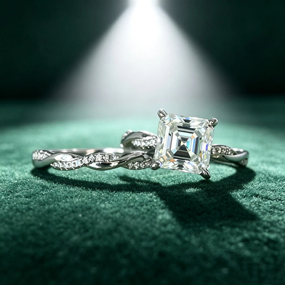 2.5ct  8 x 8mm Moissanite Ring S925 Sterling Silver Stacked up Wedding Rings for Woman Jewelry Gift