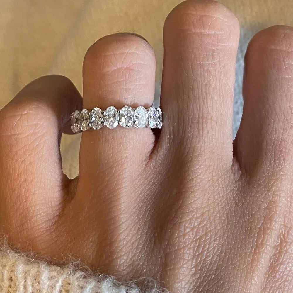 3*5mm Oval Moissanite Rings Full Eternity for Women 925 Sterling Silver Lab Diamond Wedding Band with Certificate Jewelry Gift