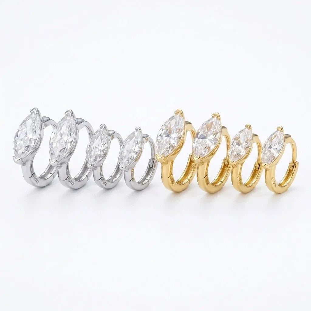 D Color Marquise Cut Moissanite Hoop Earrings 925 Sterling Silver Ear Buckle Earrings for Women Wedding Party Fine Jewelry Gift