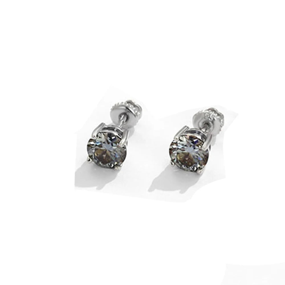4/5/6.5/8 mm Real Moissanite Diamond Stud Earrings Blue/Red/Green/Yellow/Pink/Black/White/Grey 925 Sterling Silver Jewelry