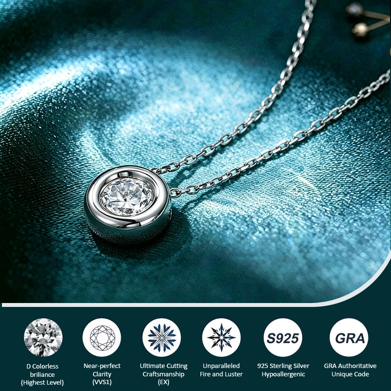 WES 1CT Moissanite Necklace 925 Sterling Silver D Color VVS1 Bezel Set Solitaire Pendant Necklace For Women Fine Jewelry Gift