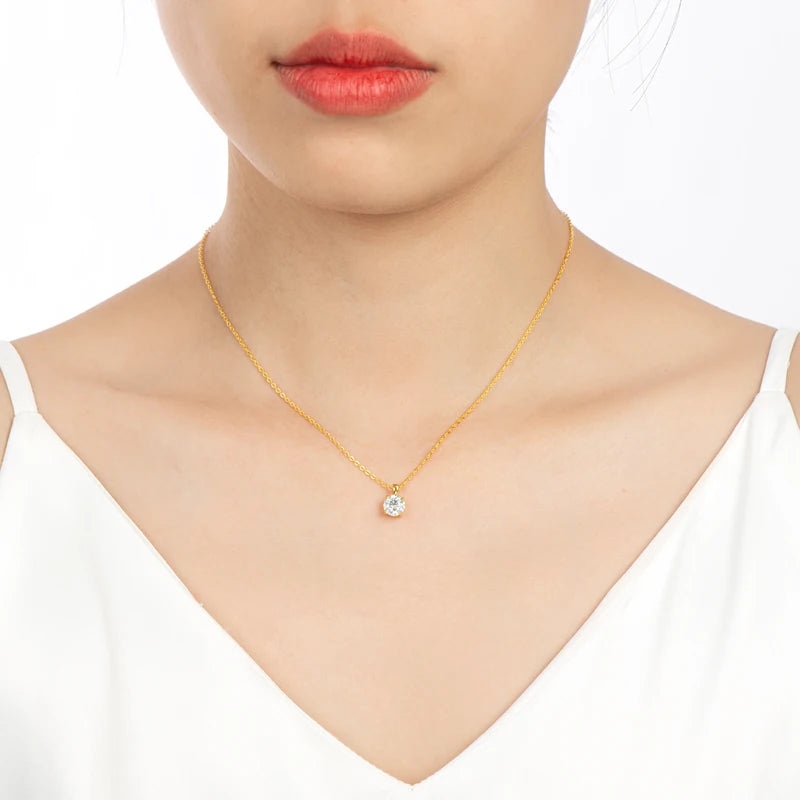 1.0 Carat 2ct 3ct D Moissanite Solitaire Drop Necklaces 18k Gold Plated Pendant Original Real 925 Silver Chain Jewelry for Women