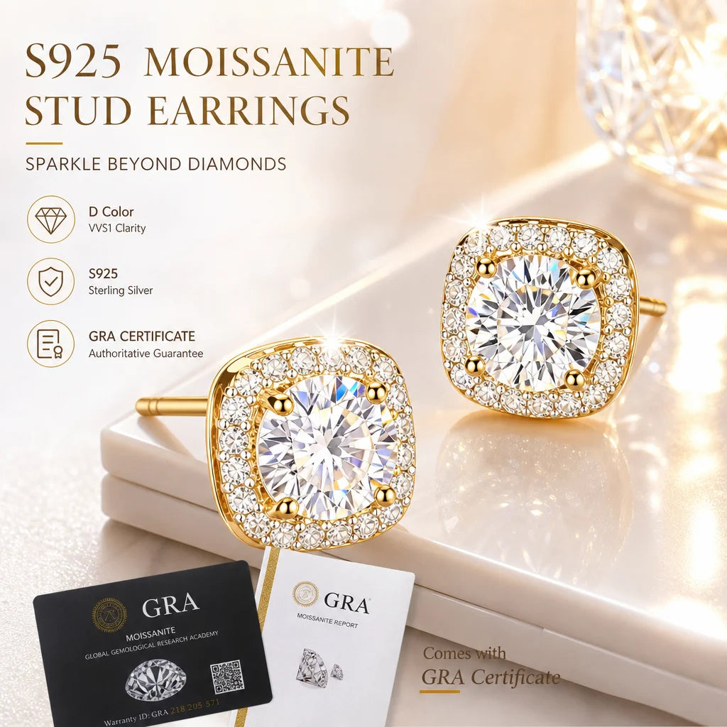 100% Real Moissanite With GRA Ceritificate Jewellry Earrings Necklace Rings S925 Silver Luxury Sparkling Diamond D VVS Gifts
