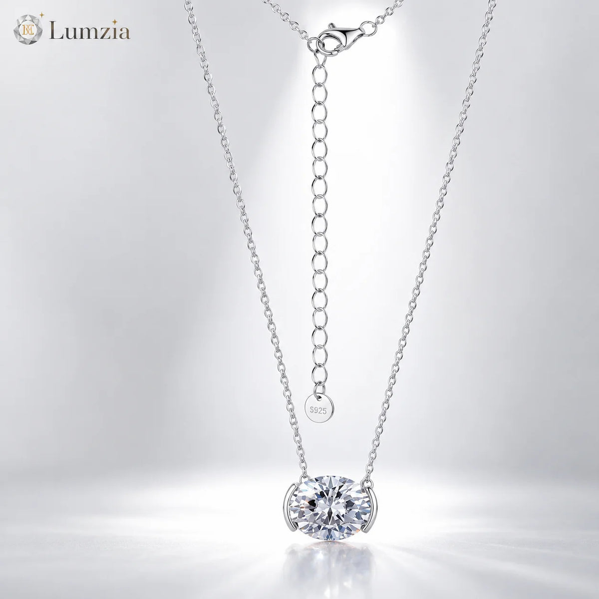S925 Sterling Silver Oval Moissanite Necklace for Women 1CT 2CT 3CT Double Side Pendant Clavicle Chain Gift GRA Certified