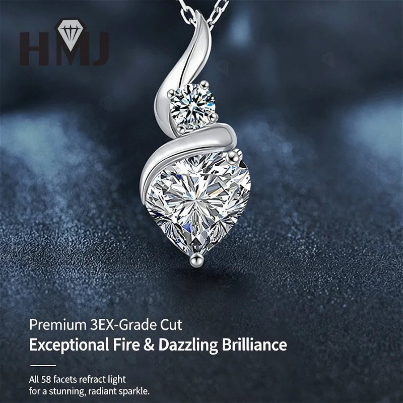 1CT Heart Moissanite Pendant Necklaces 925 Sterling Silver Plated 18k Gold Women's Versatile Niche Design Collarbone Chain Gift