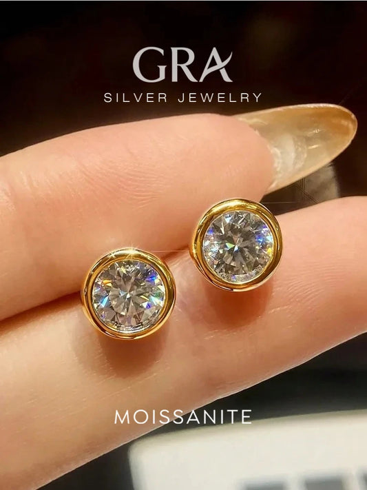Real 0.5-1ct Moissanite Diamond Luxury Round Stud Earrings for Women 925 Sterling Silver Wedding Earring Fine Jewelry Gifts