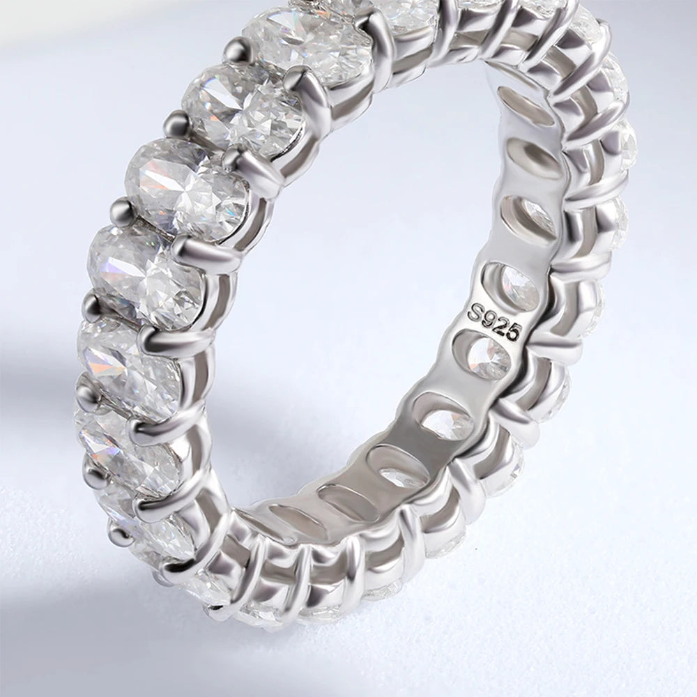 3x5mm Oval Cut Moissanite Eternity Ring for Women 925 Sterling Silver Stackable Band Engagement Wedding Ring Anniversary Jewelry