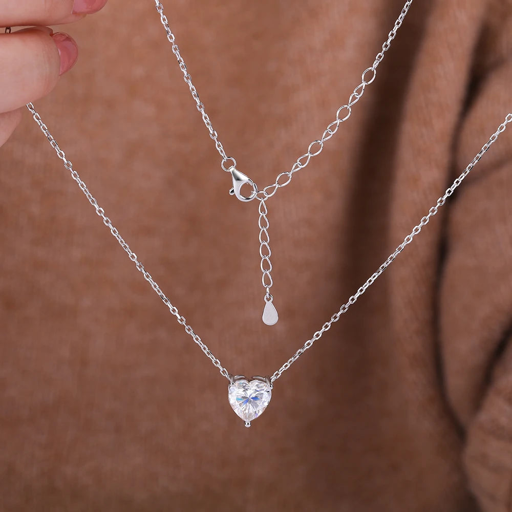 BXINY 1/2/3Carat Heart Cut Moissanite Pendant Necklace 100% S925 Silver Solitaire Diamond Neck Chain for Women Fine Jewelry Gift