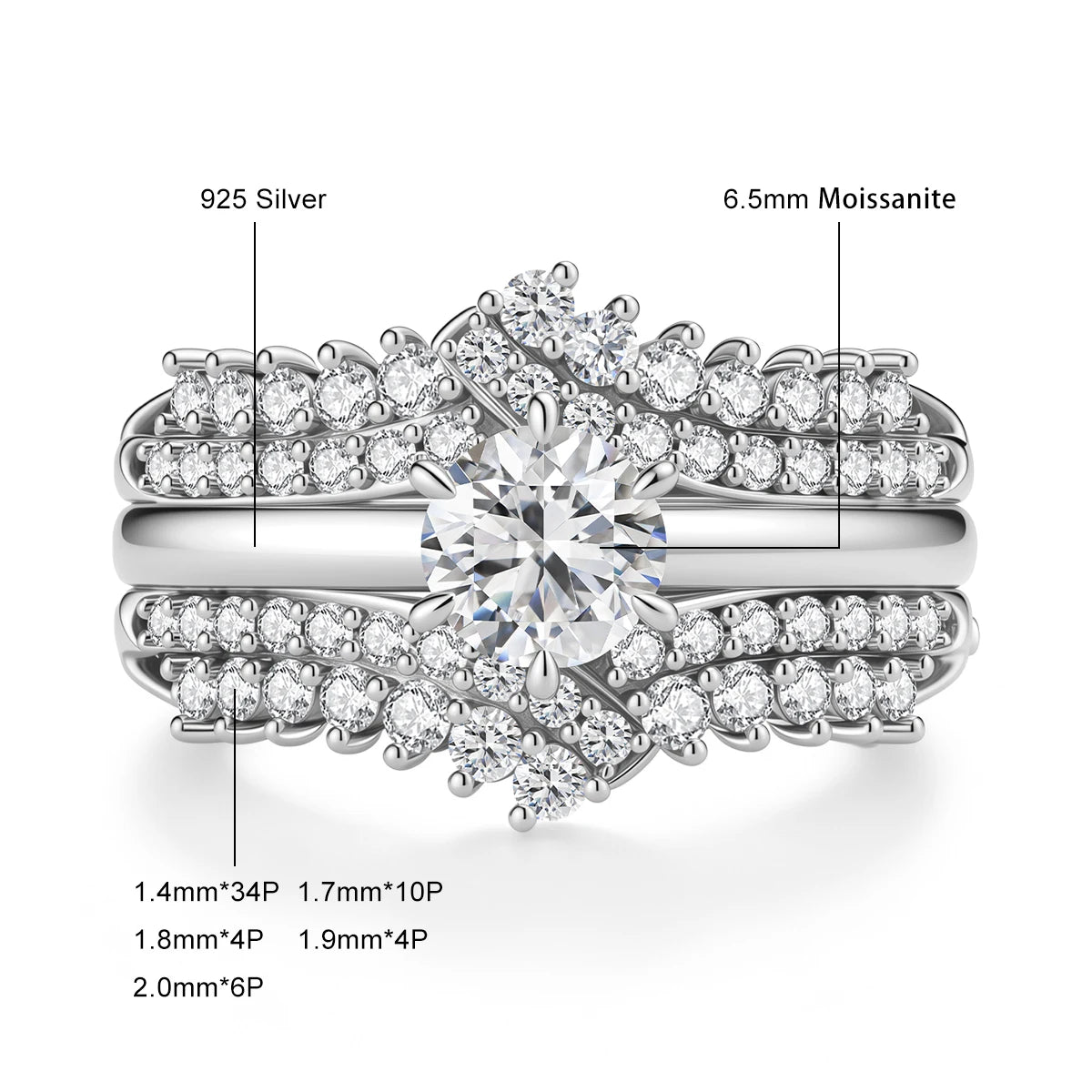 1/20 14k GF Moissanite Ring Set Real 14K Gold Filled 2pcs Stackable Luxury Engagement Ring Silver Base Durable Jewelry for Women