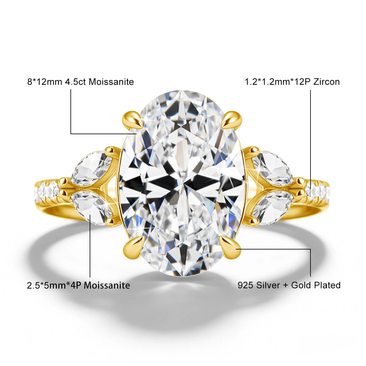 4.5ct Oval Cut Moissanite Engagement Ring for Women, 925 Sterling Silver D Color VVS1 Diamond Ring  Promise Wedding Fine Jewelry