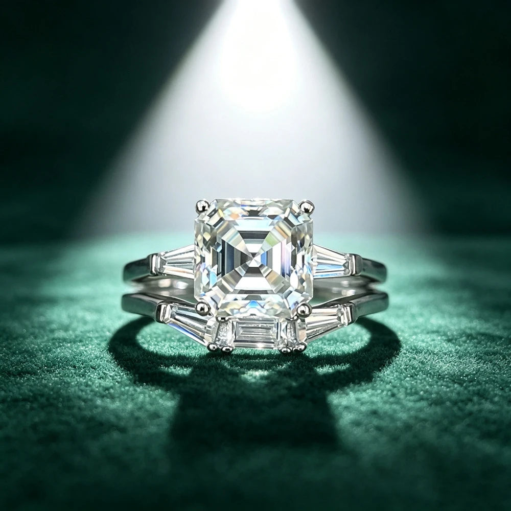 D Color 2.5CT Square Moissanite Ring S925 Sterling Silver Stacked up Wedding Rings for Woman Jewelry Gift