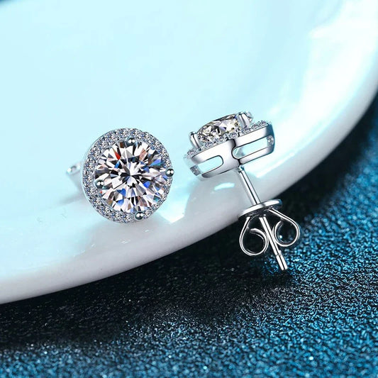 Tezzc Moissanite Stud Earrings for Women 925 Sterling Silver Green Blue Pink Red Black Blue Sparkling Moissanite Studs Earring